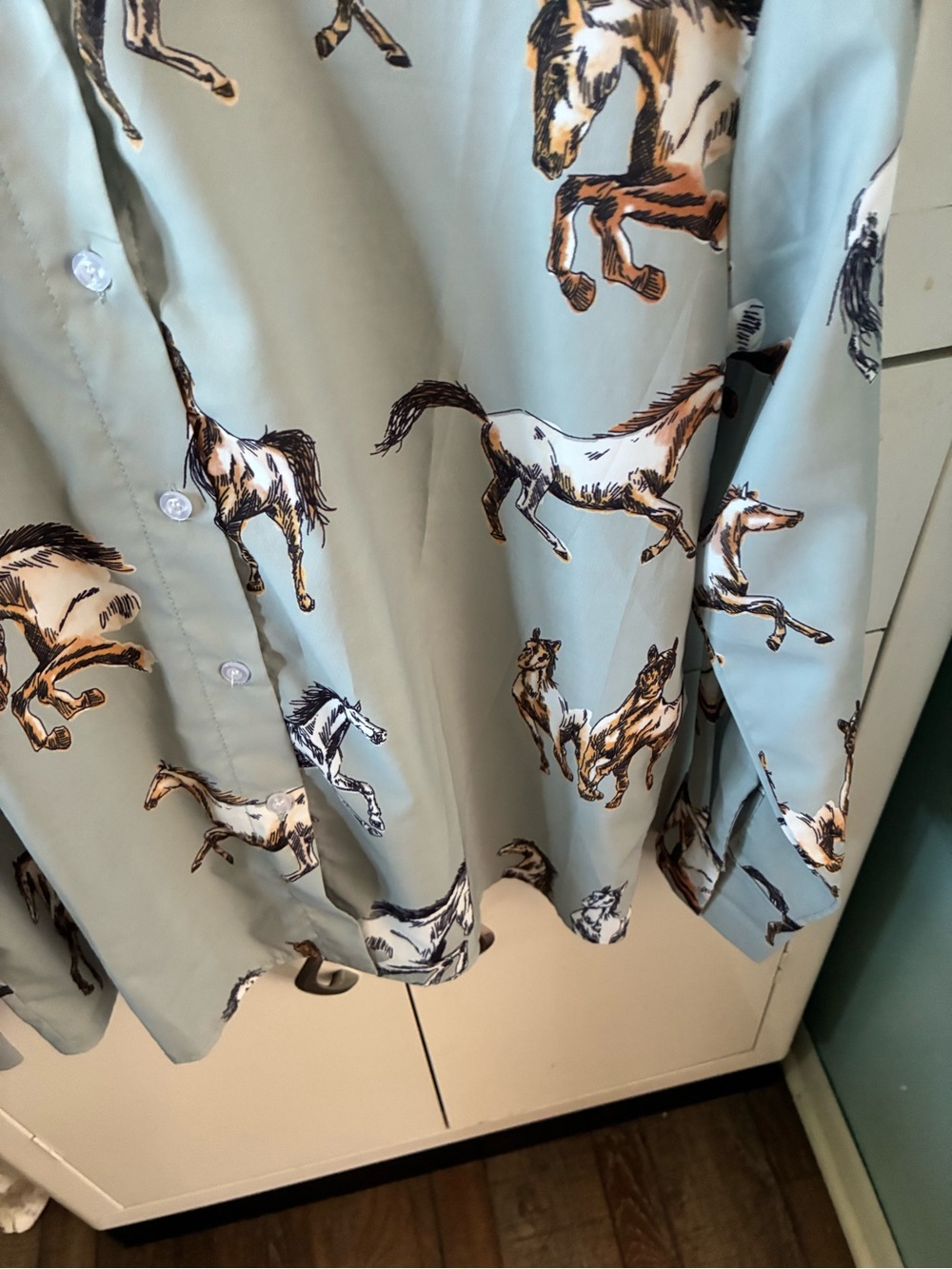 Mazik sz M Light Blue Horse-Print Button-Down Shirt - Picture 3 of 7